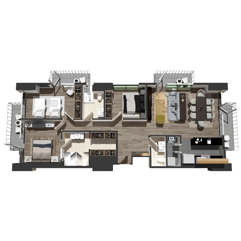 PLANTA 3C 129.32M2 + 4 BALCONES + ROOF GARDEN